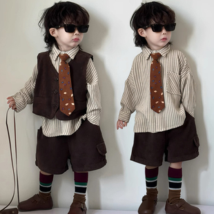 马甲三件套男宝周岁生日礼服 潮帅气时髦春秋儿童衬衫 男童西装 套装