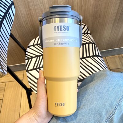 tyeso新款咖啡杯双层保温保冷手提冰霸杯大容量不锈钢双饮车载杯