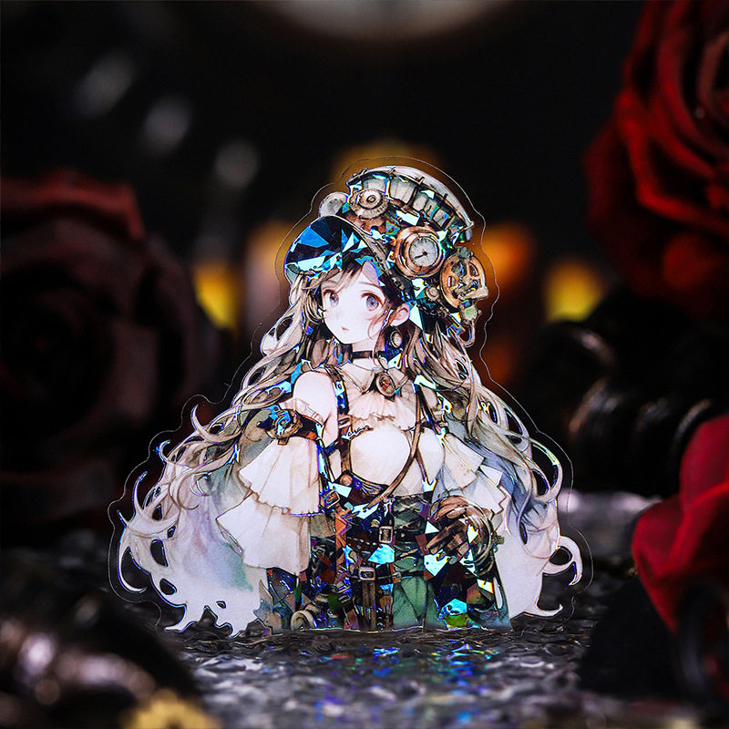 美好的一天人物贝壳光贴纸 朋克公主 高颜值手账装饰素材贴画
