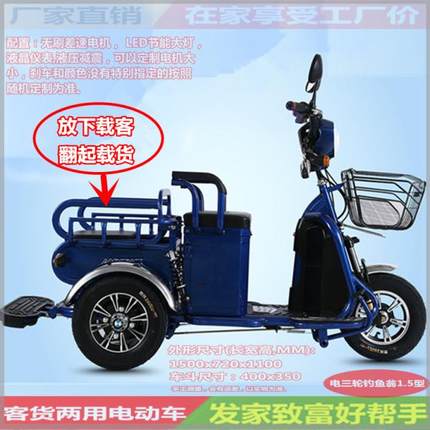 成人客货两用代步车电三轮新款电动三轮车钓鱼小型家用电瓶车配件