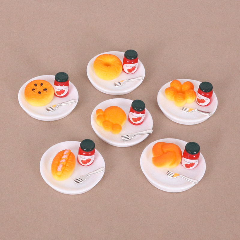 娃娃屋袖珍厨房微缩迷你食玩仿真面包果酱早餐搭配套餐模型小摆件