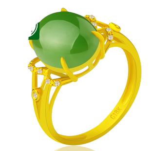 念玉珠宝金镶玉戒指和田碧玉戒指18k黄金指环钻石镶嵌女戒带证书