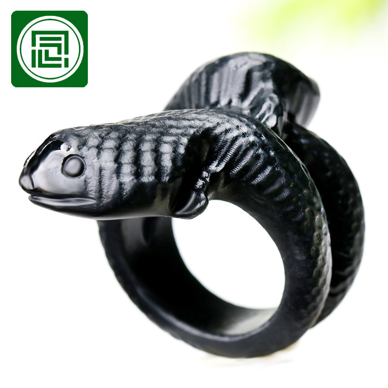 念玉新疆和田玉扳戒天然黑青玉戒指环男款玉石生肖玉蛇引福来扳指