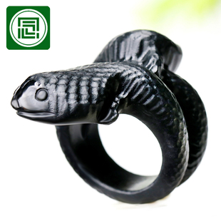 念玉新疆和田玉扳戒天然黑青玉戒指环男款玉石生肖玉蛇引福来扳指