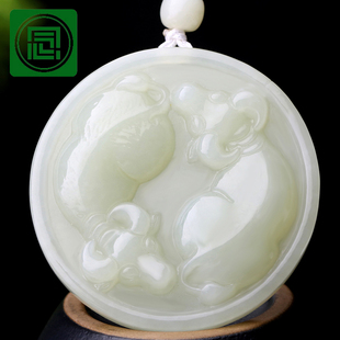 念玉新疆和田玉挂件双牛玉石黄牛太极先天八卦全图天然青白玉吊坠