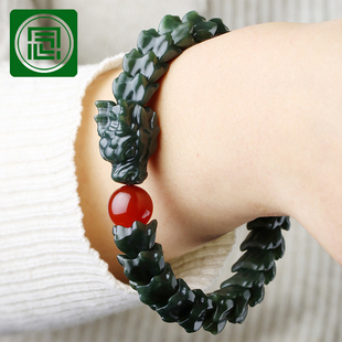 念玉新疆和田玉手链生肖龙珠玉石天然黑青玉手串游龙头一条龙甲