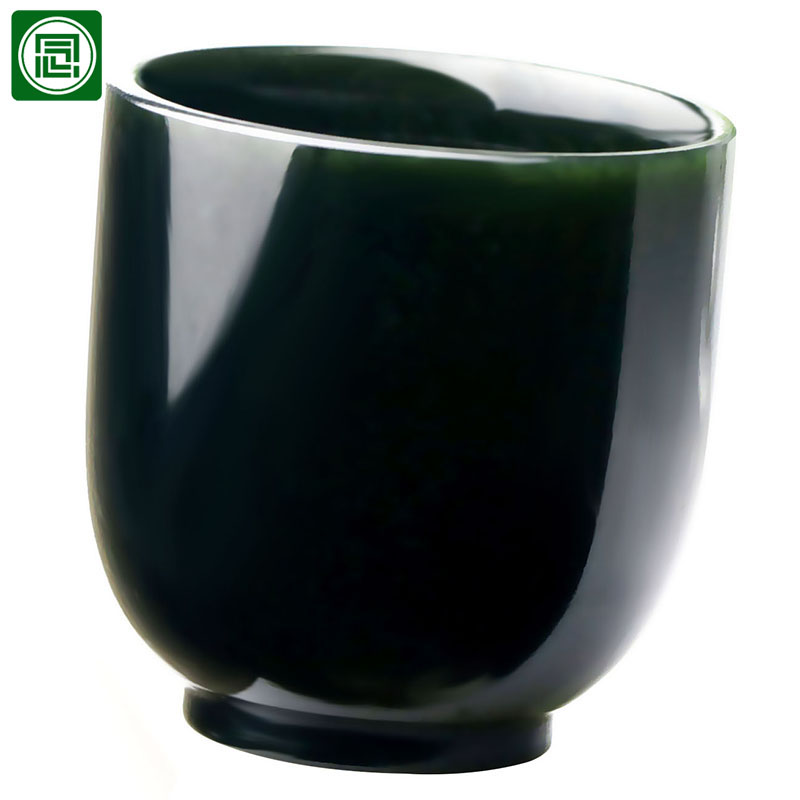 念玉新疆和田玉杯子玉石茶杯天然青玉酒杯高桶夜光杯单杯大容量