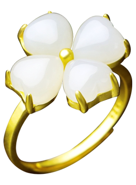 金镶玉天然女款爱心四叶草戒指