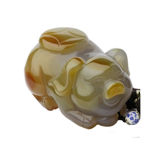 念玉南红玛瑙手把件富贵猪天然玉髓猪手玩件腰件福气猪笑脸猪雕刻