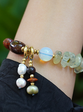 一安手作 老星月菩提个性手串 葡萄石玛瑙中式手链
