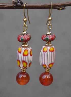 一安手作 手工新年耳环 红色复古新中式耳坠 小众不撞款耳环