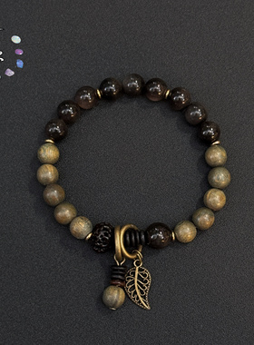 一安手作 原创手工串珠手链 绿檀银曜石手串 个性小众手链不撞款