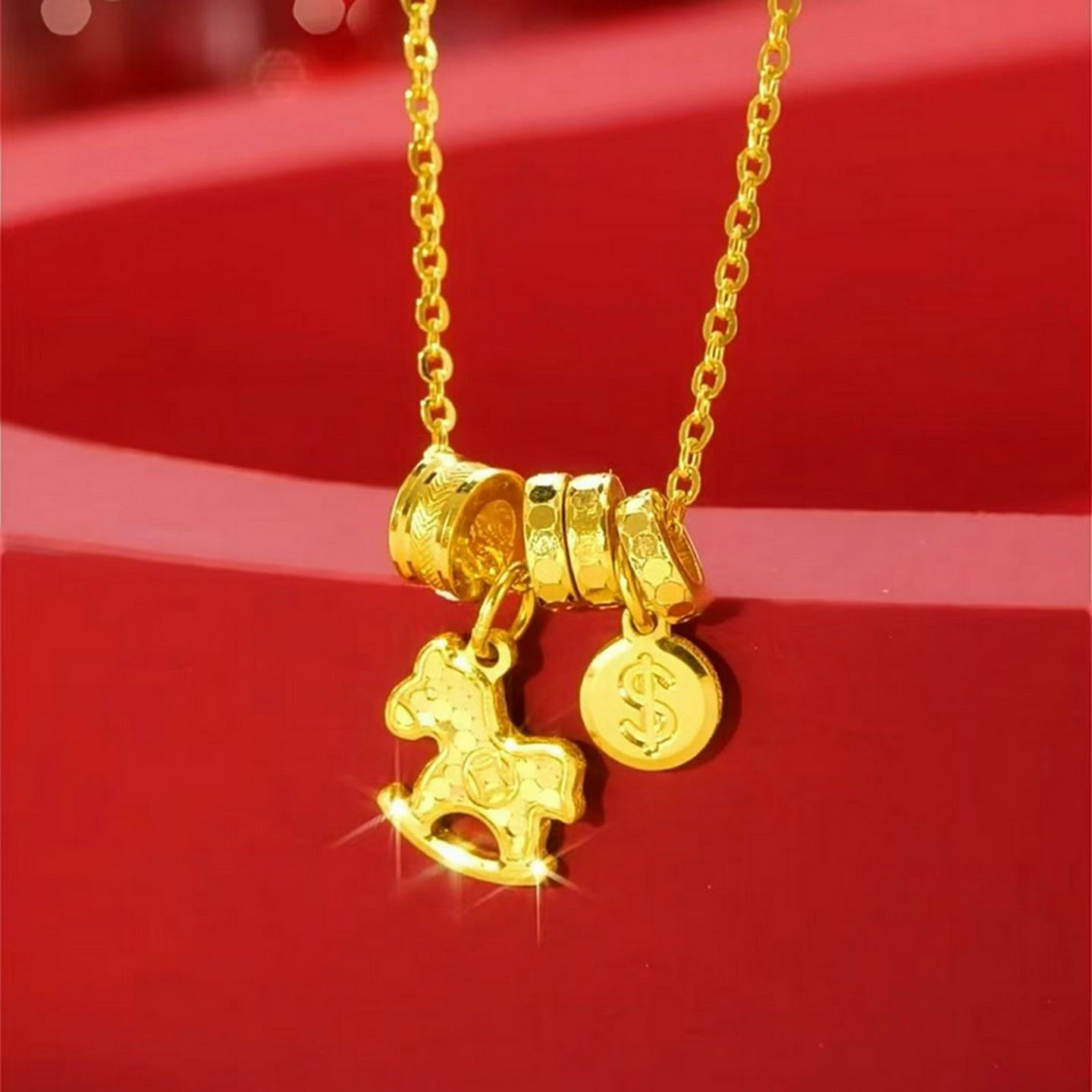 520马上有钱越南沙金套链女久不掉色碎冰冰520盘缠钱币生肖马吊坠