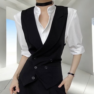 黑色收腰西装 马甲男女日系潮牌宽松国潮机能bf风休闲坎肩背心外套