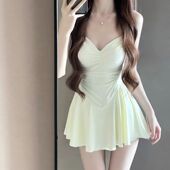 平角保守遮肉小胸聚拢女士度假泡温泉泳装 泳衣女款 高级感连体裙式