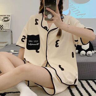 家居服套装 100%纯棉睡衣女夏季 甜美休闲可外穿大码 短袖 2025年新款