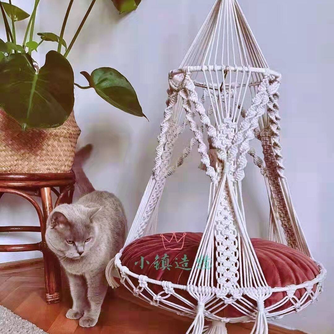 猫吊床猫秋千挂窝绳编织网红猫窝四季通用窗户吊篮阳台挂床晒太阳