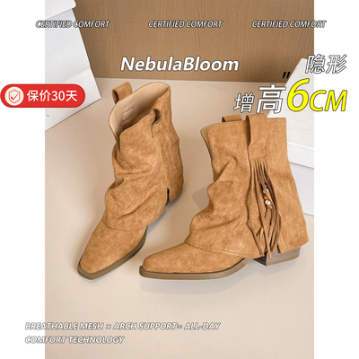 羊皮版！波西米亚风尖头粗跟短靴