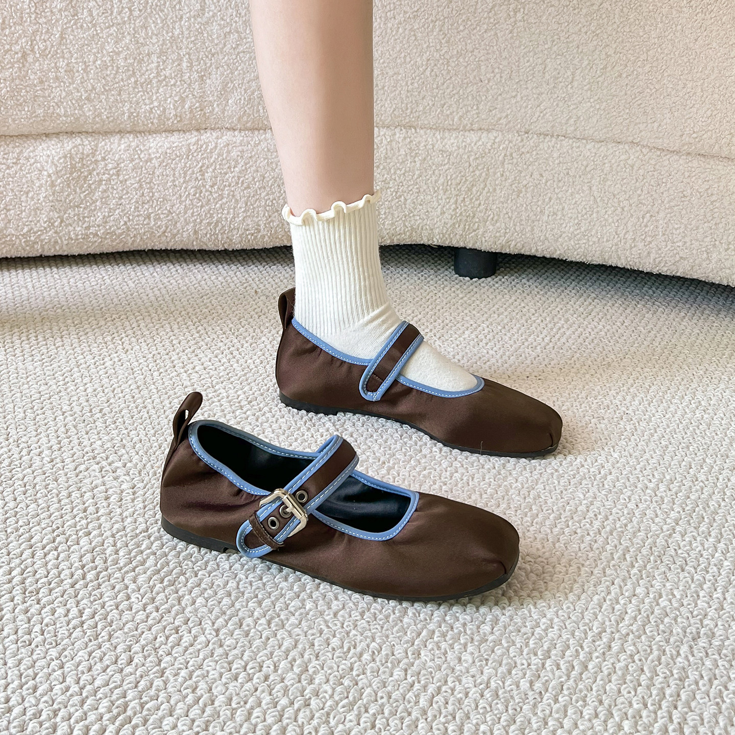 羊皮版~美拉德方头平底浅口单鞋女2026新款一字带配裙子玛丽珍鞋,女鞋,玛丽珍鞋,淘宝优惠券,粉丝福利购,淘宝优惠卷