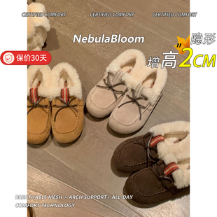 时髦厚底毛毛棉鞋 女冬季 雪地靴 圆头加绒加厚蝴蝶结勃肯鞋 羊毛版