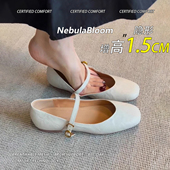 法式 圆头一字扣单鞋 女外穿平底芭蕾鞋 牛皮版 配裙子软底玛丽珍鞋