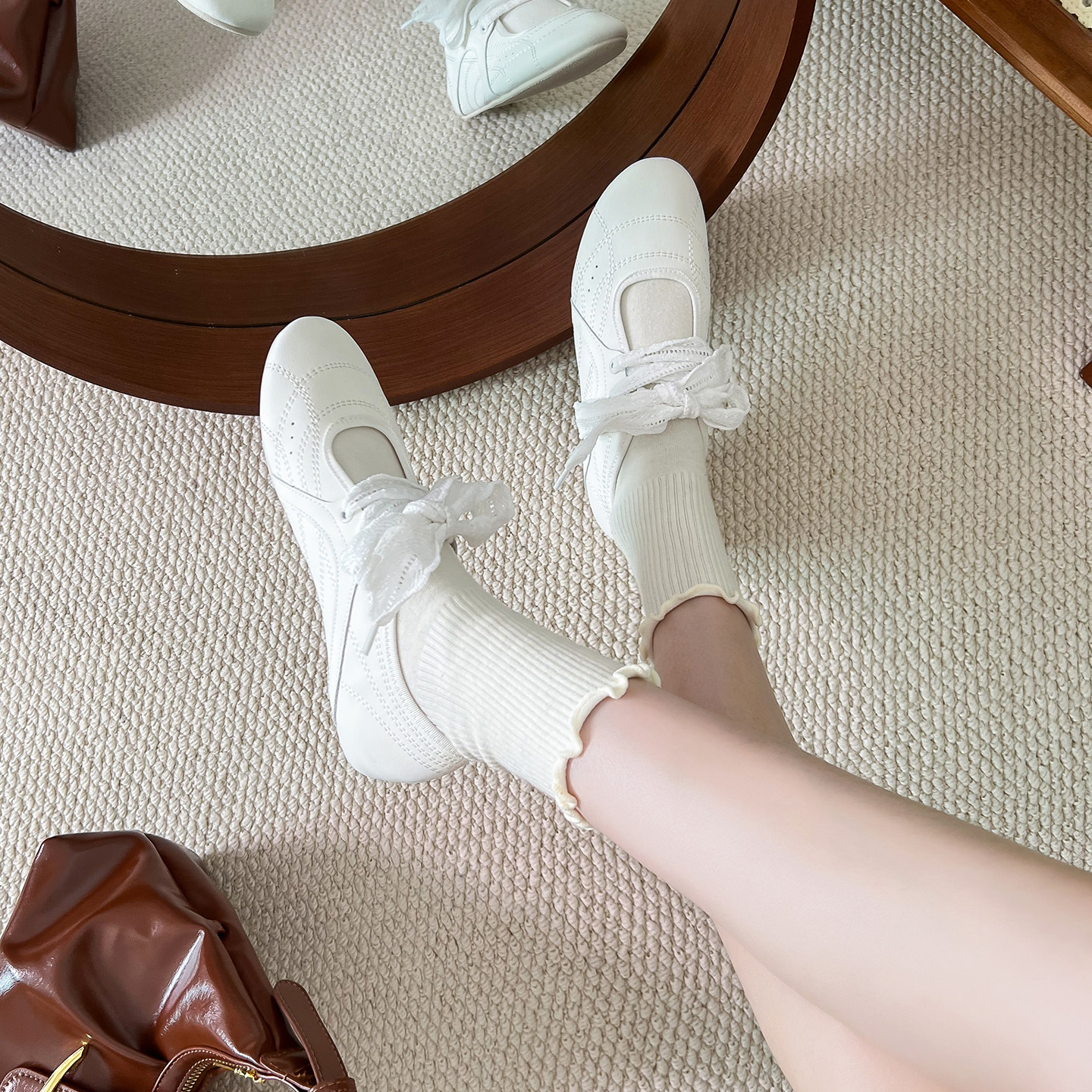 羊皮版~蕾丝系带玛丽珍小白鞋女圆头浅口休闲鞋通勤平底芭蕾单鞋,女鞋,浅口单鞋,淘宝优惠券,粉丝福利购,淘宝优惠卷