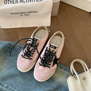 牛皮版~增高3cm雕花复古系带做旧星星鞋韩版百搭厚底圆头休闲板鞋