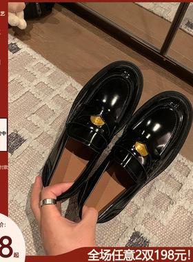 小个子BI备~6cm厚底增高小金币乐福鞋女英伦风软底黑色小皮鞋单鞋