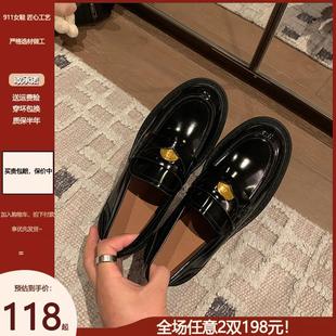 单鞋 女英伦风软底黑色小皮鞋 6cm厚底增高小金币乐福鞋 小个子BI备