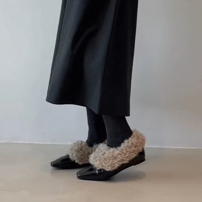 羊毛版！复古加绒方头小皮鞋女