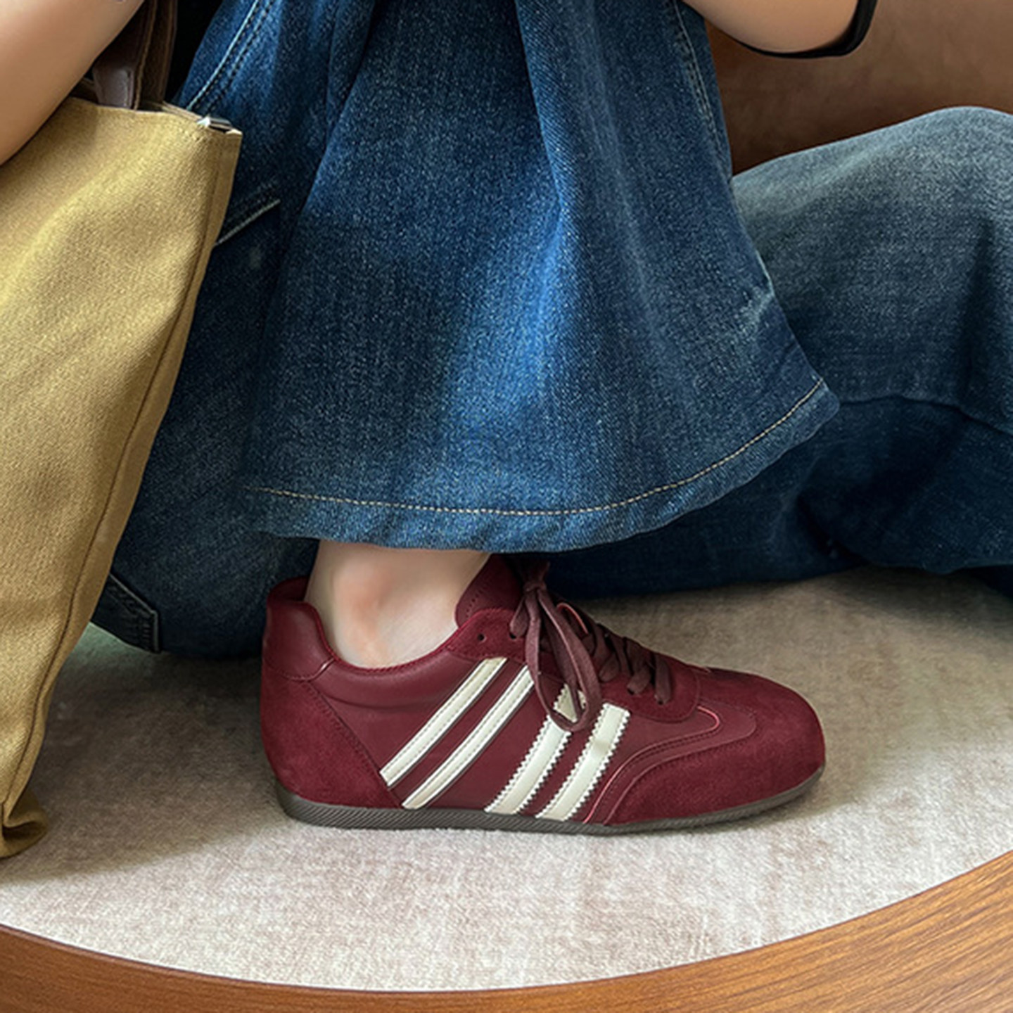 羊皮~内增高拼接系带德训鞋女运动休闲鞋百搭圆头平底阿甘鞋板鞋,女鞋,德训鞋,淘宝优惠券,粉丝福利购,淘宝优惠卷