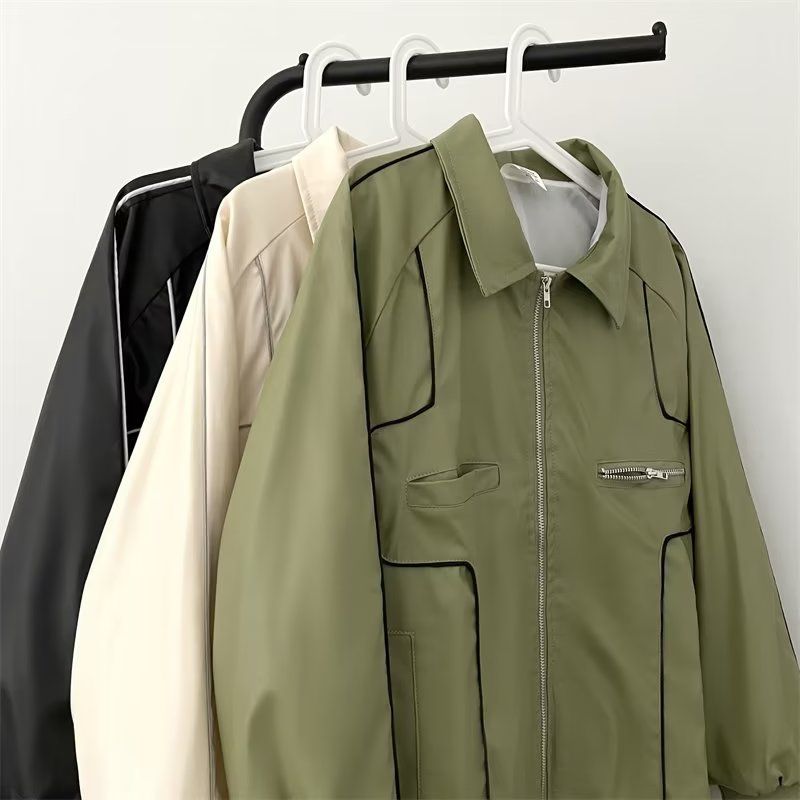 欧美高街复古轮廓机车夹克男女潮牌情侣宽松防风皮衣外套秋冬季潮