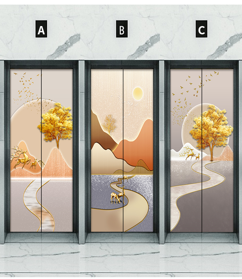 轻奢宇航员麋鹿电梯门贴画创意装饰旧门翻新门防水整张自粘贴纸图片