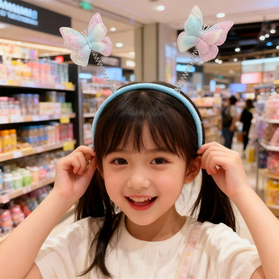 创意可爱蝴蝶发箍儿童头饰幼儿园女童聚会装饰蓝色甜美风拍照道具