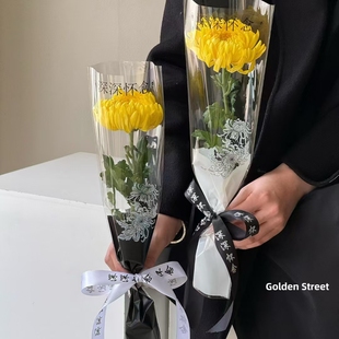 清明节单支袋防水一体透明菊花花束包装袋深深怀念丝带装饰缎带