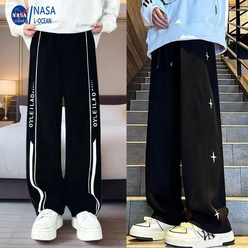 NASA潮流美式高街卫裤春秋季运动休闲拼接男女宽松大码直筒长裤子