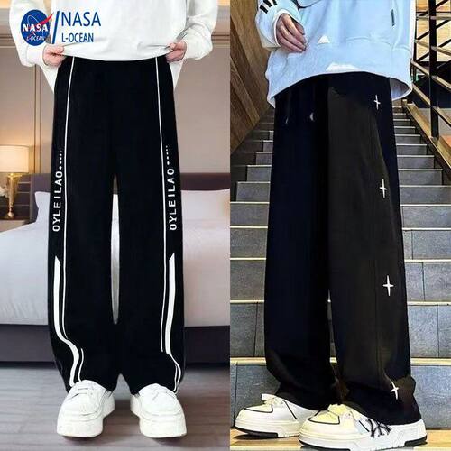 NASA潮流美式高街卫裤春秋季运动休闲拼接男女宽松大码直筒长裤子