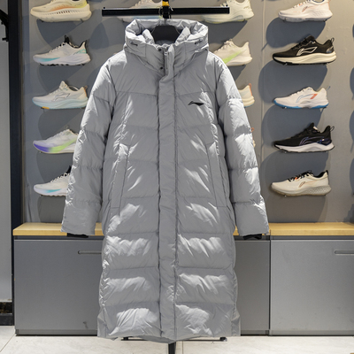 李宁保暖连帽长款男子羽绒服