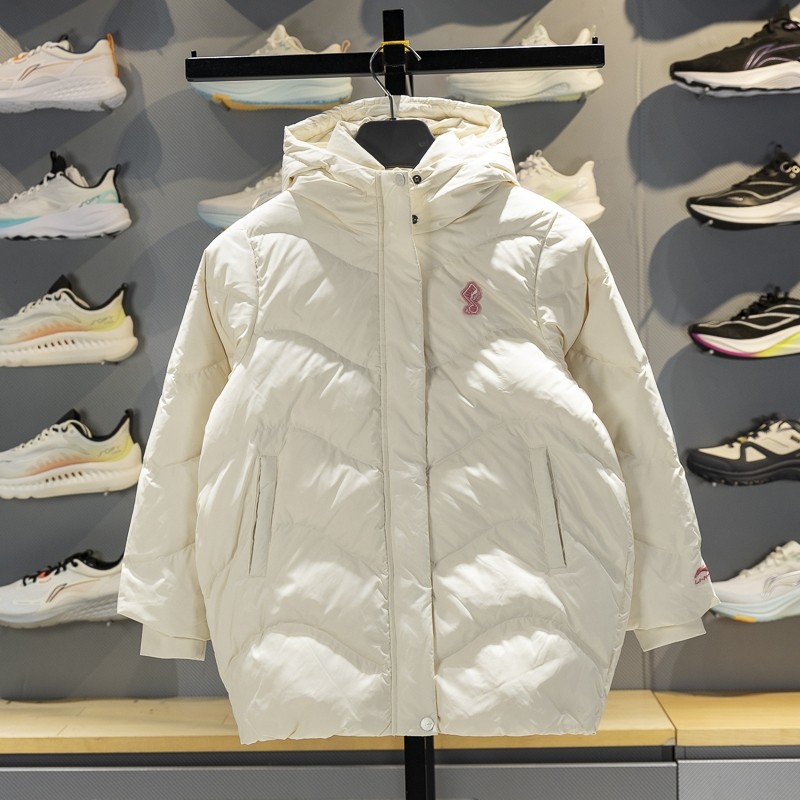 李宁女大童中长款羽绒服2025冬季85%鸭绒保暖宽松连帽外套YYMV062,运动服/休闲服装,运动羽绒服,淘宝优惠券,粉丝福利购,淘宝优惠卷