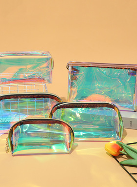 Iridescent transparent cosmetic makeup bag TPU semicircle