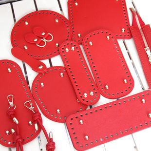 皮质PU底板手工编织diy椭圆形包包配件水桶包喜庆中国红色包底托