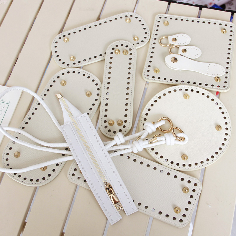 皮质PU底板手工编织椭圆形水桶包