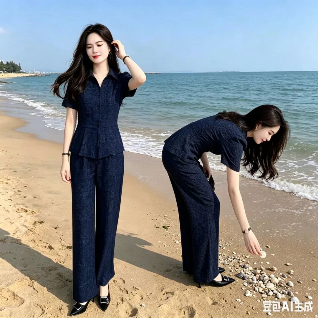 时尚套装女装夏季2026新款小香风名媛修身显瘦雪纺衫上衣长裤套装