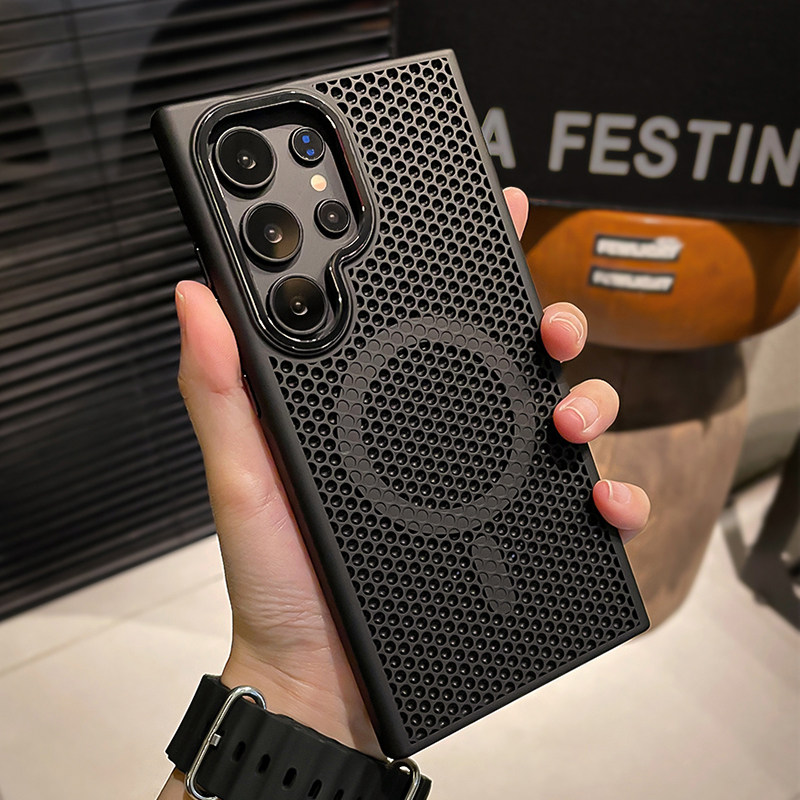 蜂窝散热适用三星s25ultra手机壳新款s24+新款镂空三星s24ultra全包防摔磨砂s23plus磁吸Magsafe高级男保护套