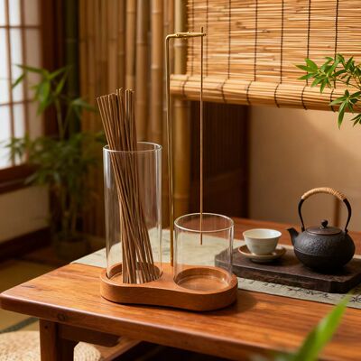 8字形实木底座室内创意香炉防掉灰茶道倒挂线香炉禅意檀香香薰炉