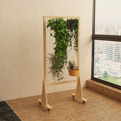 落地式屏风网格花架可移动实木铁艺置物架绿萝植物架幼儿园置物架-封面