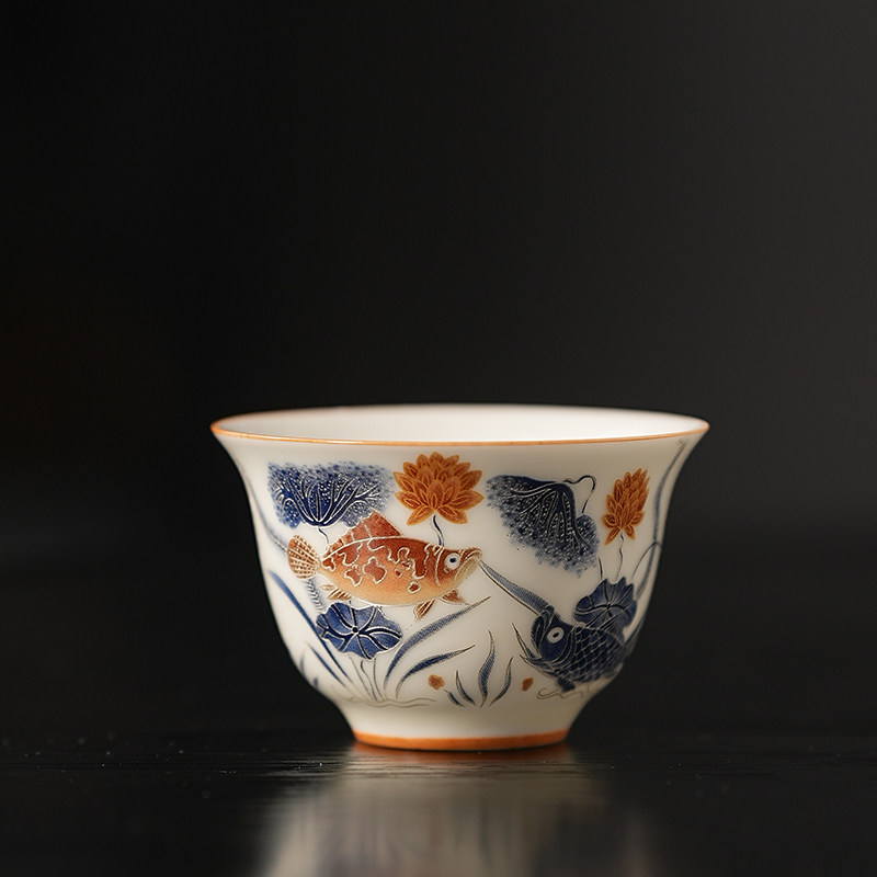 鱼藻纹反口杯主人杯家用陶瓷功夫茶具个人专用茶杯品茗杯喝茶杯子,餐饮具,茶杯,淘宝优惠券,粉丝福利购,淘宝优惠卷