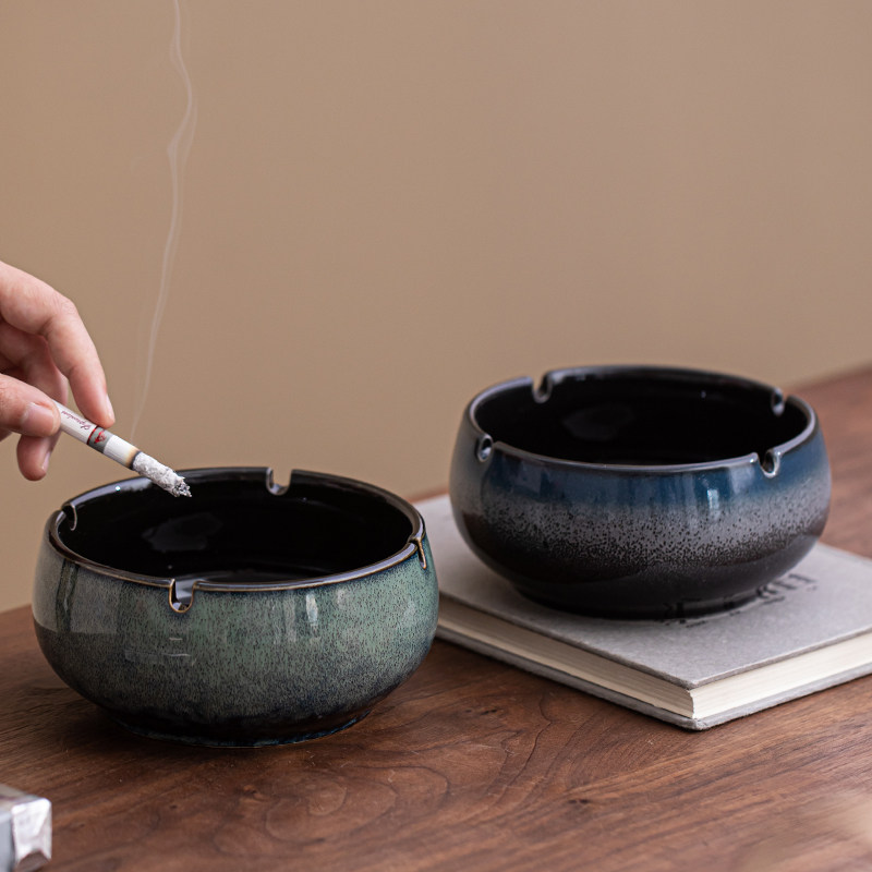 窑变烟灰缸家用客厅复古中式防飞灰陶瓷烟缸办公简约茶几收纳摆件,家居饰品,装饰烟灰缸,淘宝优惠券,粉丝福利购,淘宝优惠卷