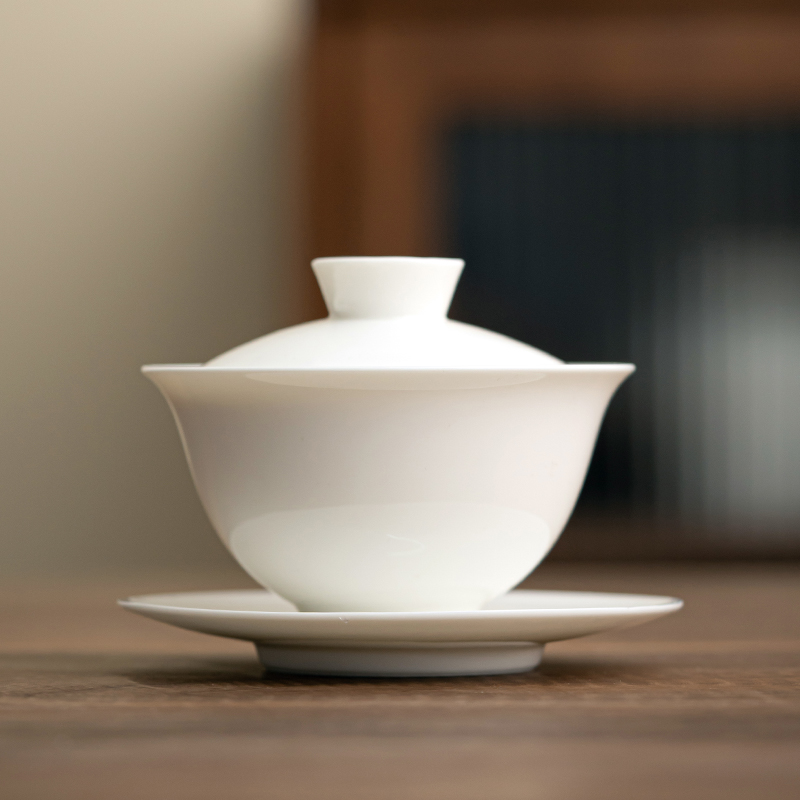 晨翔盖碗茶杯单个高档羊脂玉