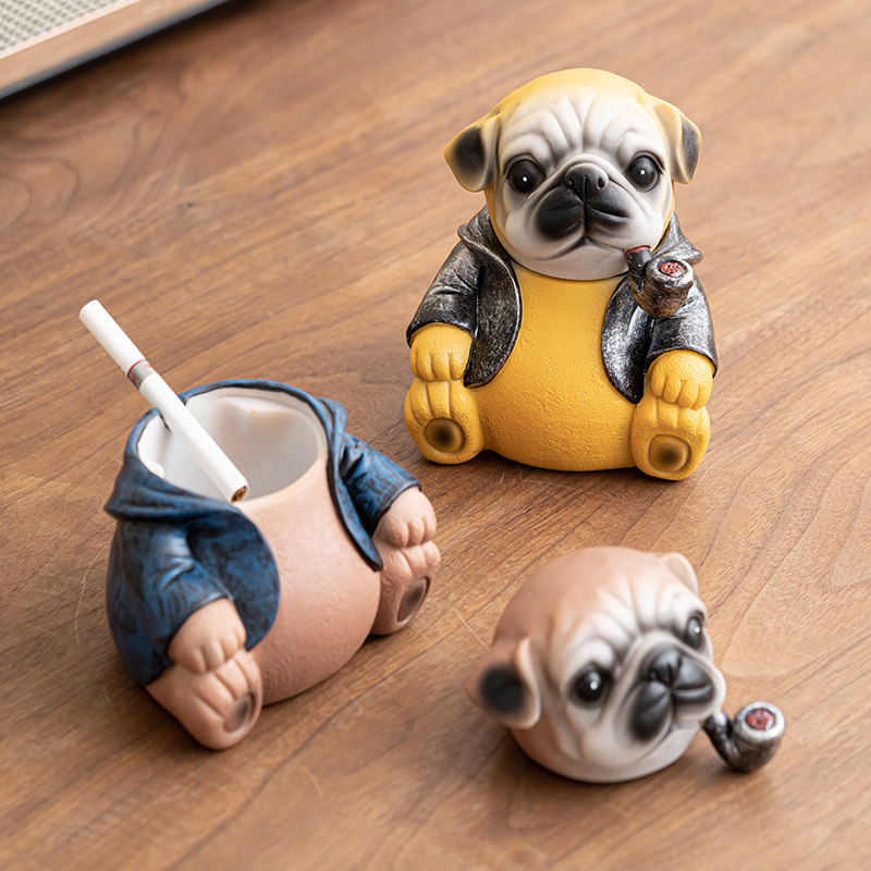 创意霸气沙皮狗烟灰缸防飞灰家用客厅办公室可爱卡通个性潮流摆件